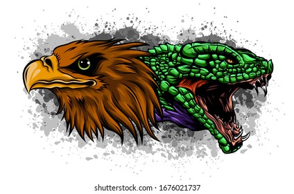 Eagle and Snake. Tattoo vector illustration design