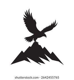 Eagle Soaring Above Mountain Peak Vector Silhouette Illustration