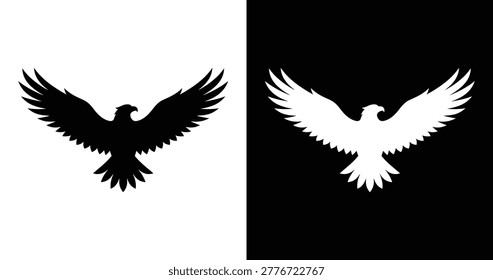 Eagle парящий высококонтрастный вектор черный на белый плюс белый на черный для татуировки логотипа и брендинга.