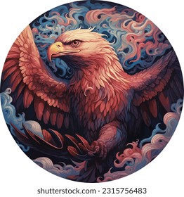Ein Adler stürmt am Himmel , T-Shirt-Design , Vektorgrafik