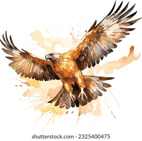 Eagle soaring watercolor brush illustration