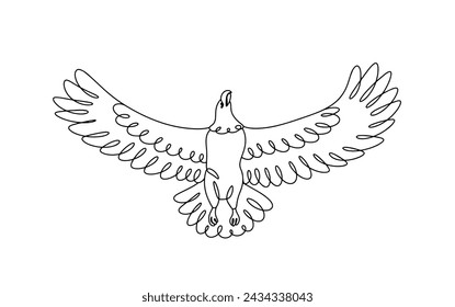 An eagle soars in the sky with its wings spread wide. A large bird of prey flies in the air. Vector illustration. Images produced without the use of any form of AI software at any stage.