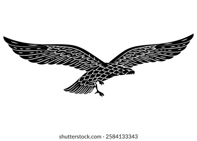 Eagle with spread wings, isolated on white, vector illustration