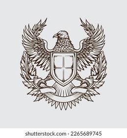 eagle spread wings with ribbon and branch line art 