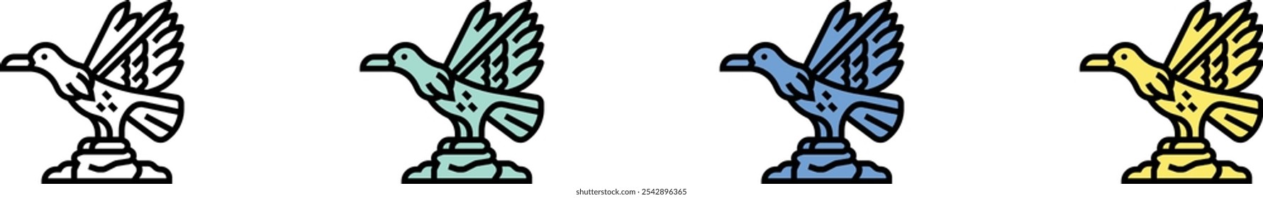 eagle square icon. Outline, Green, Blue and Yellow Style Design Isolated On White Background