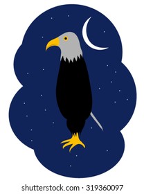 Eagle standing night cartoon
