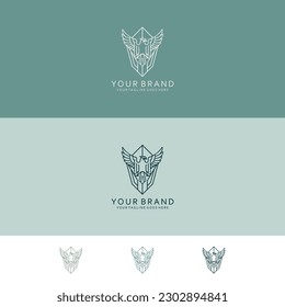 Eagle stands wings stretched with luxurious geometric shields Combine modern visualization with elegant minimalism 