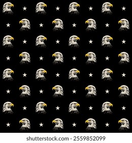 Eagle and star pattern seamless black