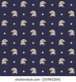 Eagle and star pattern seamless marine blue