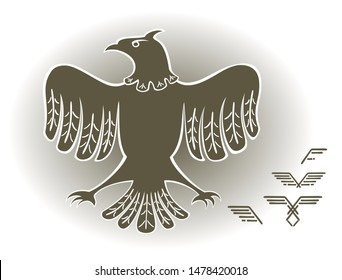 Eagle in the style of images of ancient peoples. EPS10 vector illustration