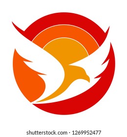 Eagle and sun silhouette icon vector design