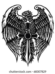 Eagle with Sword Stamp Vector