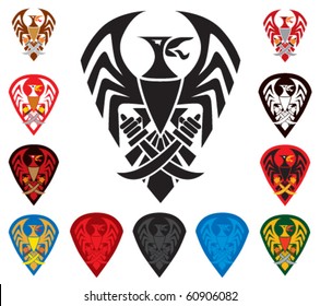 Eagle with swords. Vector symbol with variations.