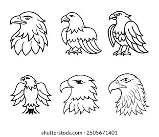 Eagle symbol. Silhouette flying eagles emblem, winged badge and freedom hawk wings stencil.