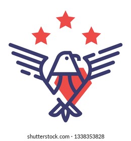 Eagle symbol with three stars vector illustration in flat outline design