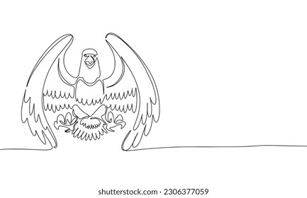 Eagle as symbol USA. One line continuous bird. Line art, outline, single line silhouette. Hand drawn vector illustration. 
