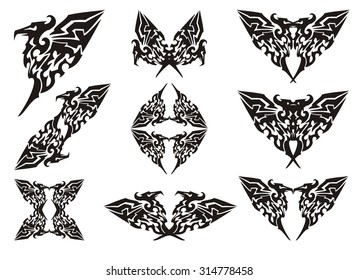 Eagle symbols in tribal style. Black on the white 