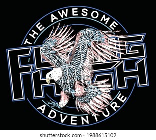 Eagle t shirt design. American graphic print design for fashion. Birds vector design. rock and roll logo design.