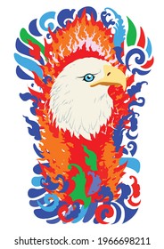 eagle tattoo, Beautiful color Japanese on water splash background