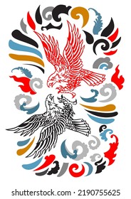 Eagle tattoo, Beautiful color Japanese on water splash background