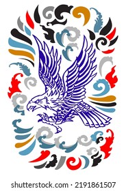 Eagle tattoo, Beautiful color Japanese on water splash background