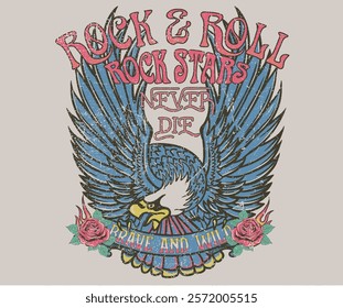 Eagle tattoo. Rock and roll tour t shirt print design. Rockstar vector artwork. Rebel eagle graphic illustration. Music poster. 