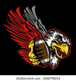 eagle team mascot holding football in claw for school, college or league