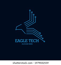 Eagle tech circuit logo with unique and modern style, This logo is suitable for companies dealing with technology, security and something related to it.