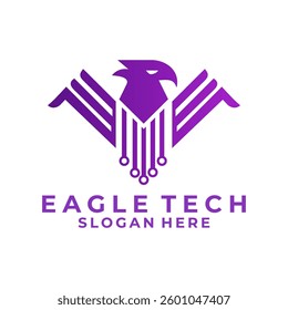 Eagle Tech connections logo design vector template. Eagle cyberspace logo identity. Technology with animal logo icon