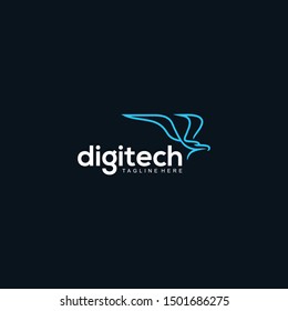 Eagle technology with letter logo design vector template
