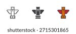 Eagle totem pole icon set in line, solid and filled outline colorful styles. Tribal symbol vector sign and symbol icon, color illustration of prehistoric spirituality.