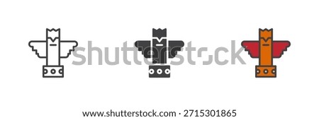 Eagle totem pole icon set in line, solid and filled outline colorful styles. Tribal symbol vector sign and symbol icon, color illustration of prehistoric spirituality.