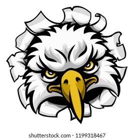 An eagle tough mascot face ripping through the background