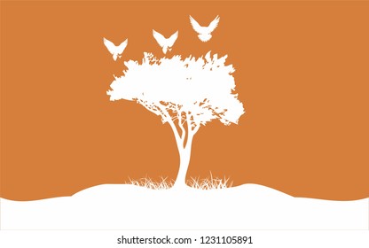 eagle and tree white width background orange. vector