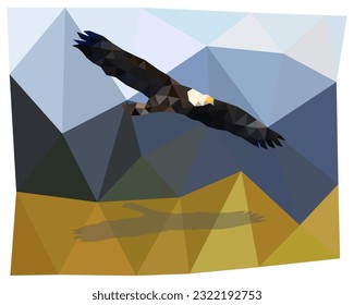 Triangulación de águila. Siluetas poligonales de animales. Ilustración vectorial. EPS 10.