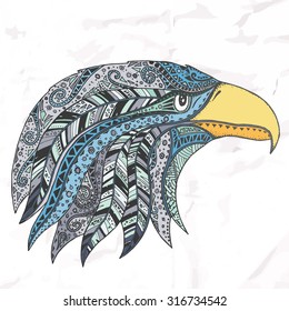 Eagle with tribal ornament. Hand drawn.