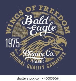 Eagle T-shirt graphics / Vintage Typography / Grunge Denim texture