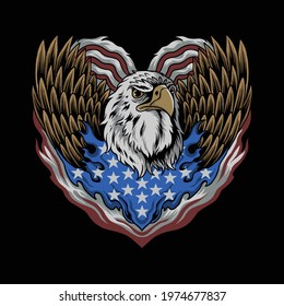 Eagle of the United States of America  in heart This design is suitable for veterans day, memorial day, independence day and other state activities.