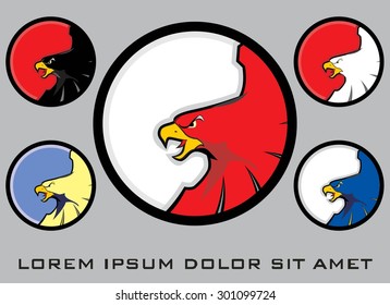 Eagle. Eagle in various colors. Eagle on the circle. Eagle set. suitable for team identity, sport club mascot, insignia, embellishment, emblem, corporate identity, rider or motorcycle community, etc