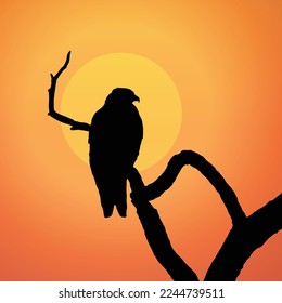Eagle vector art, Silhouette of an Eagle on a branch.