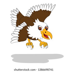 Eagle Vector Cartoon  Illustration. Eagle With Shadow Isolated On White Background