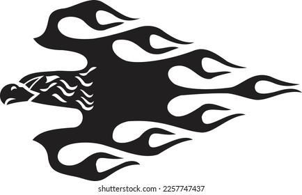 Eagle Vector fire flame silhouette tattoo airbrush stencil and vinyl cut graphic stock illustration