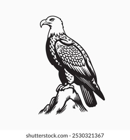 Eagle vector icon. A large wild bird eagle flies with outstretched wings. Vector drawing linear sketch isolated on white background.