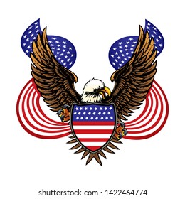 Eagle vector illustration. Bird. Eargle isolated on white vector illustration. Power. Patriotism. Independence. World symbol of freedom. Flying bird. USA. Tattoo. Retro logo of falcon. Eagle wings.