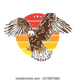 Eagle vector illustration design in retro colors style, perfect for tshirt design