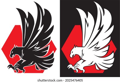 ilustración vectorial del águila con fondo hexagonal rojo