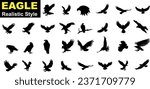 Eagle Vector Illustration Set, Black and White Silhouettes. Collection of 30 Different Eagle Poses, Perfect for Logos, Designs, and More.