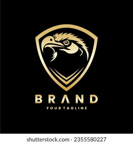 Eagle vector logo design with shield. Black and gold gradation. Premium logo template