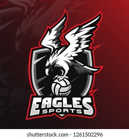 eagle vector mascot logo design with modern illustration concept style for badge, emblem and tshirt printing. angry eagle illustration by holding the ball.