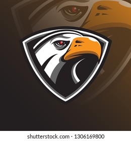 eagle vector mascot logo design with modern illustration concept style for badge, emblem and tshirt printing. eagle head illustration with shield.